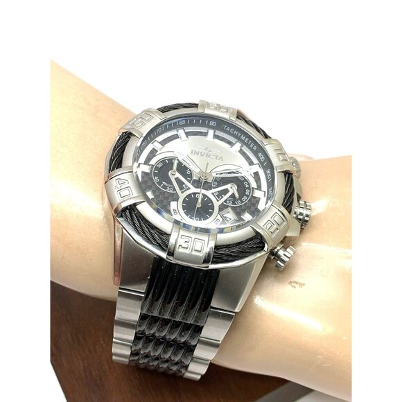Invicta Men's Watch 29569 Bolt Quartz Chronograph Silver Black Steel 50mm Case - Picture 6 of 15